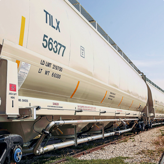 A line of covered hoppers