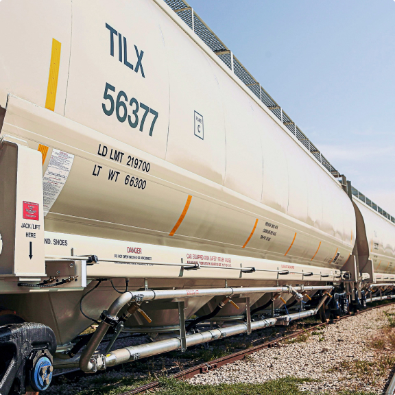 A line of covered hoppers