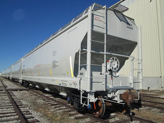 A 5,251-cubic-foot pneumatic discharge covered hopper