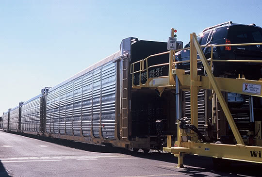 A black bi-level autorack