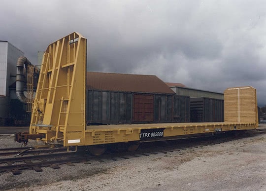 A 62' bulkhead flat car
